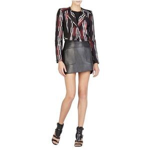 BCBG MaxAzria Nathan Black Red White Printed Long Sleeve Crop Jacket